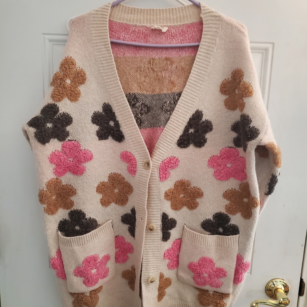 BiBi Floral Cardigan - Pink, Brown, Black